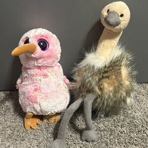 Ty Plush Bird Duo - Pink & Cream Faux Fur Small Pet Toys